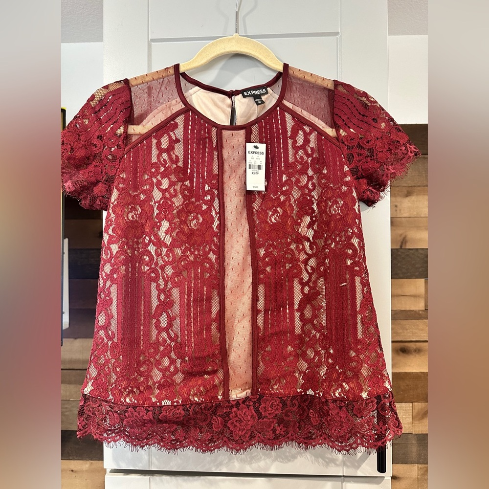 Express Women's Burgundy Lace Blouse